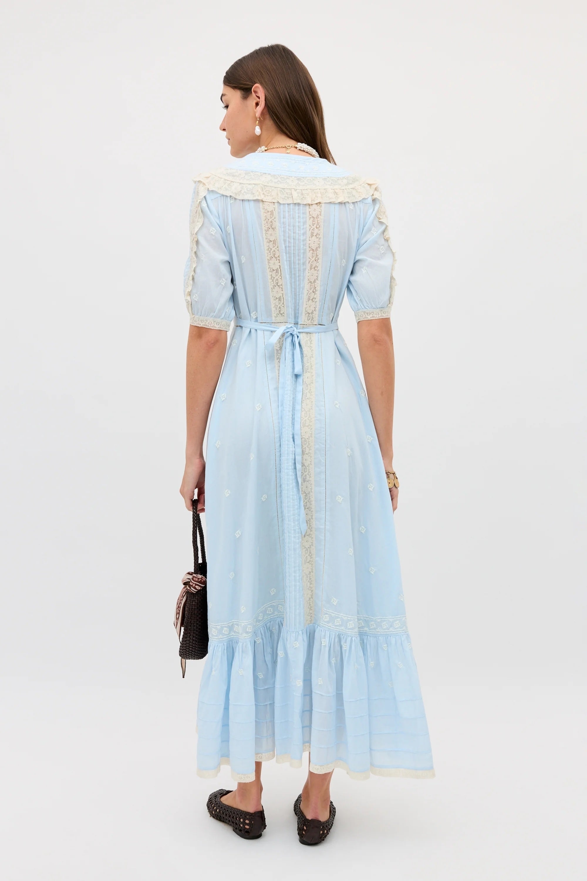 Edina Dress in Mira Embroidery Powder Blue