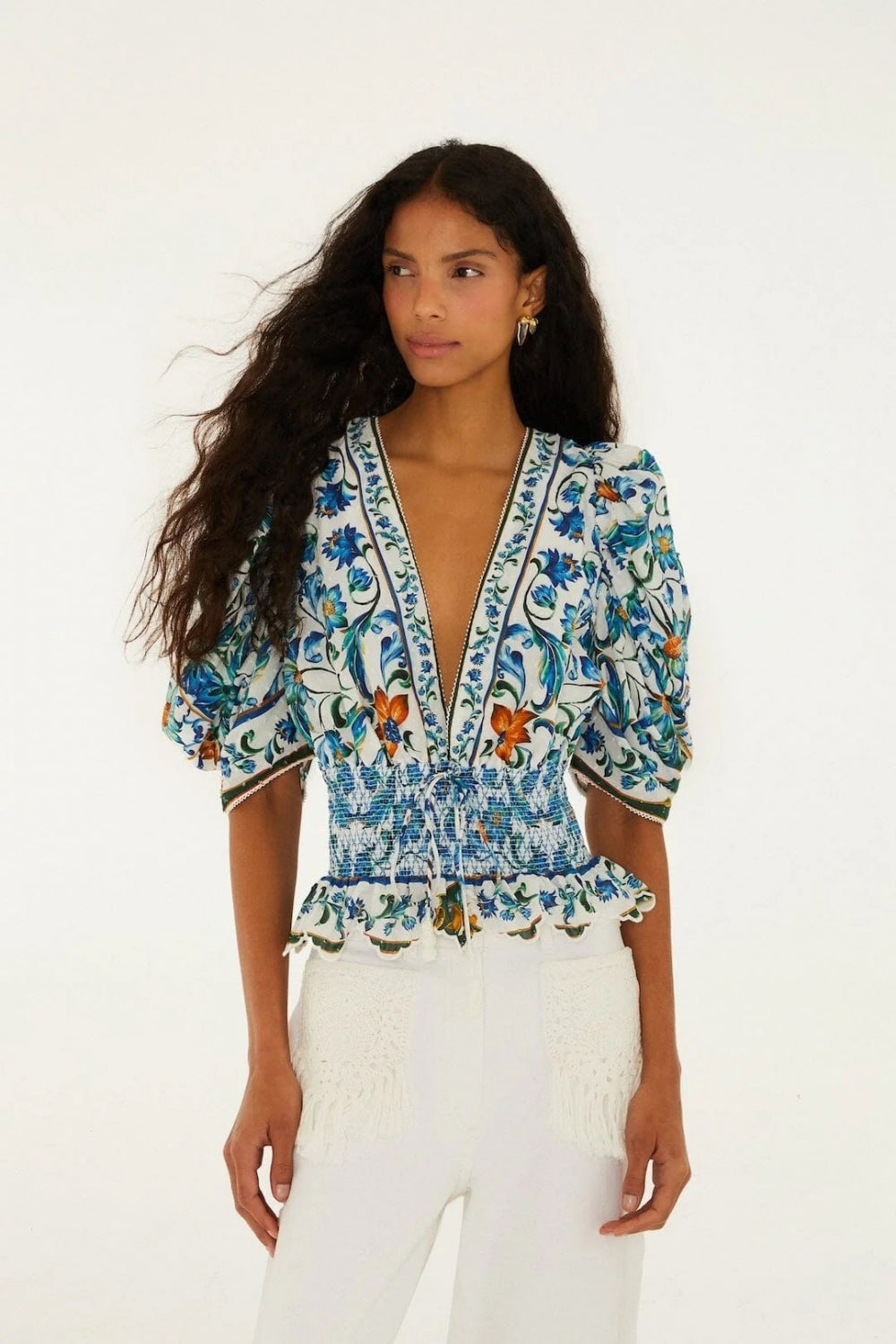 Flora Tile Blouse in Off-White
