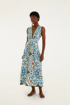 Flora Tile Midi Dress in Off-White