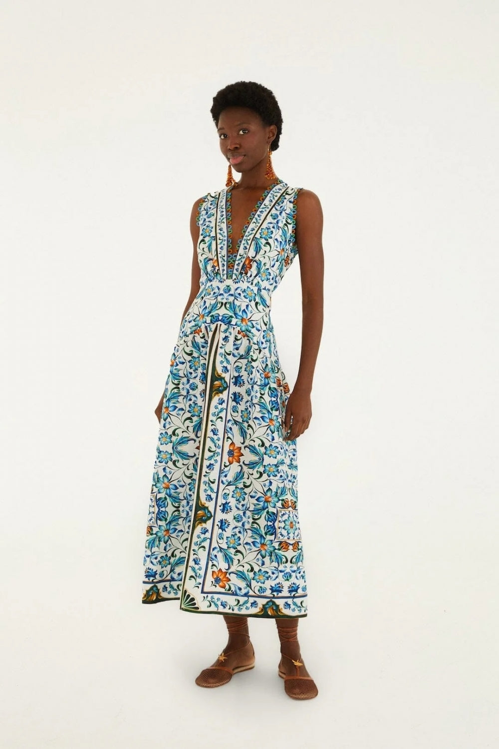 Flora Tile Midi Dress in Off-White