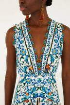 Flora Tile Midi Dress in Off-White