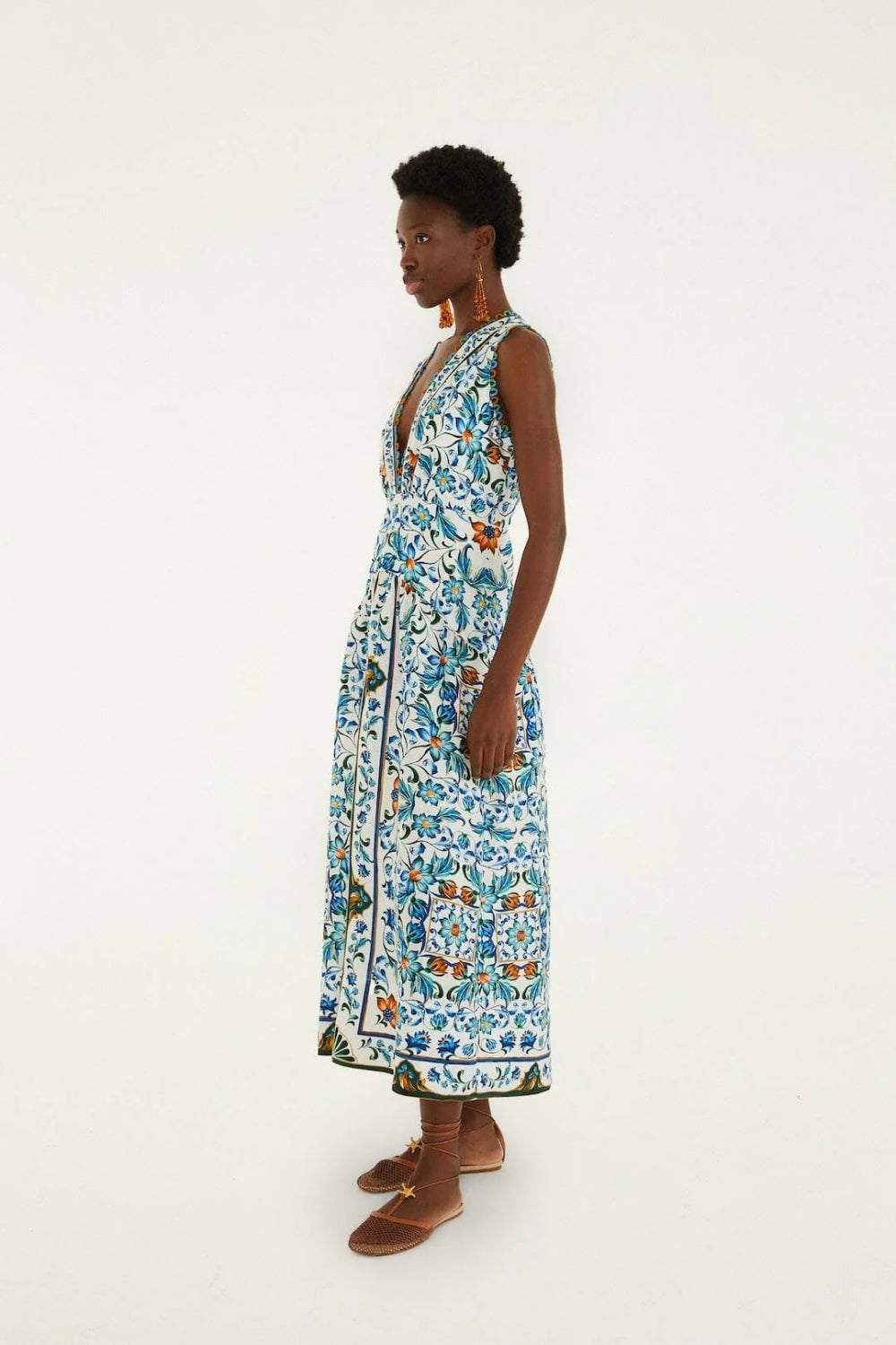 Flora Tile Midi Dress in Off-White