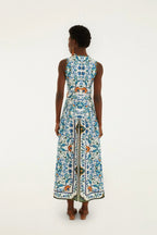 Flora Tile Midi Dress in Off-White