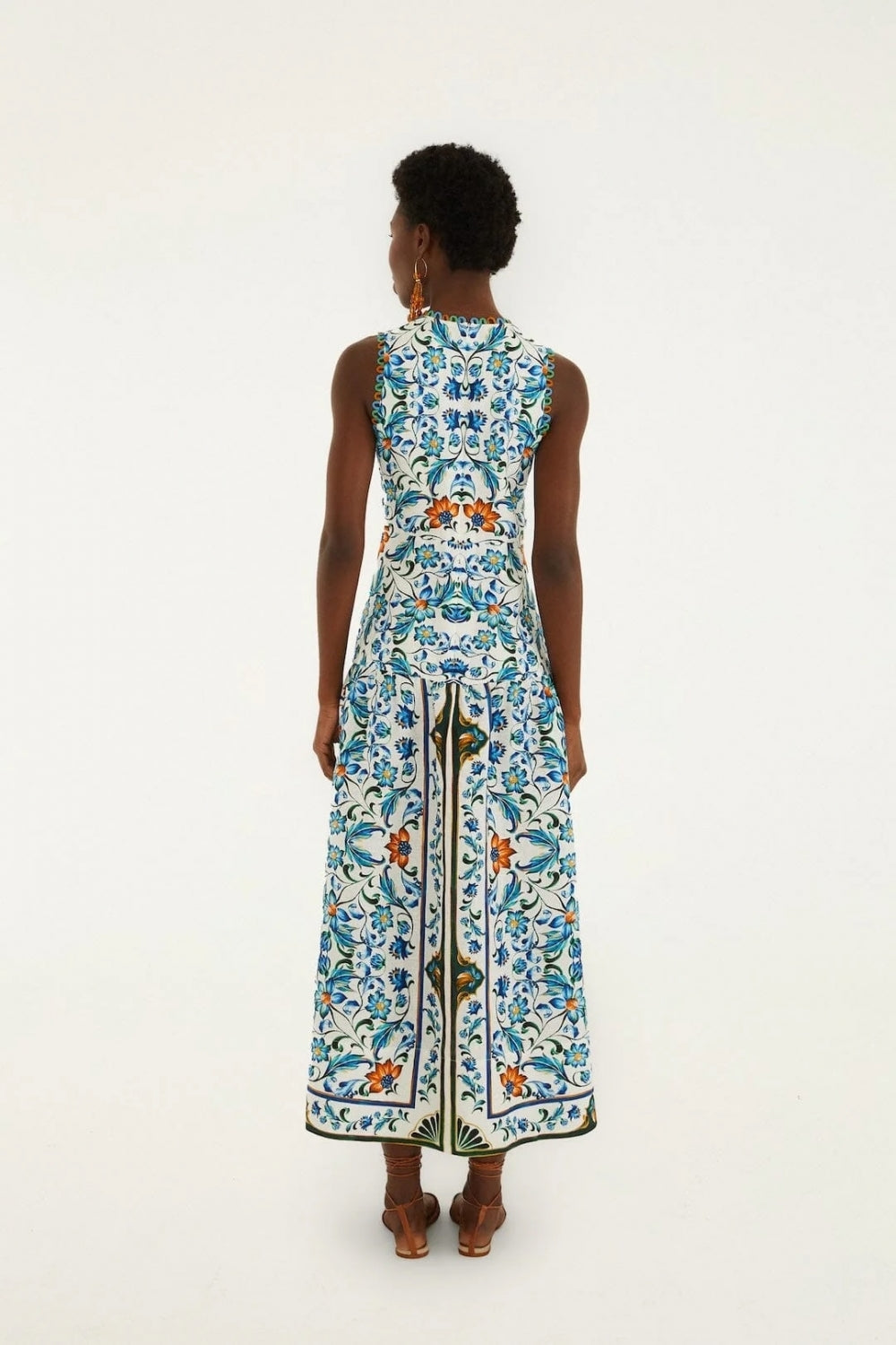 Flora Tile Midi Dress in Off-White