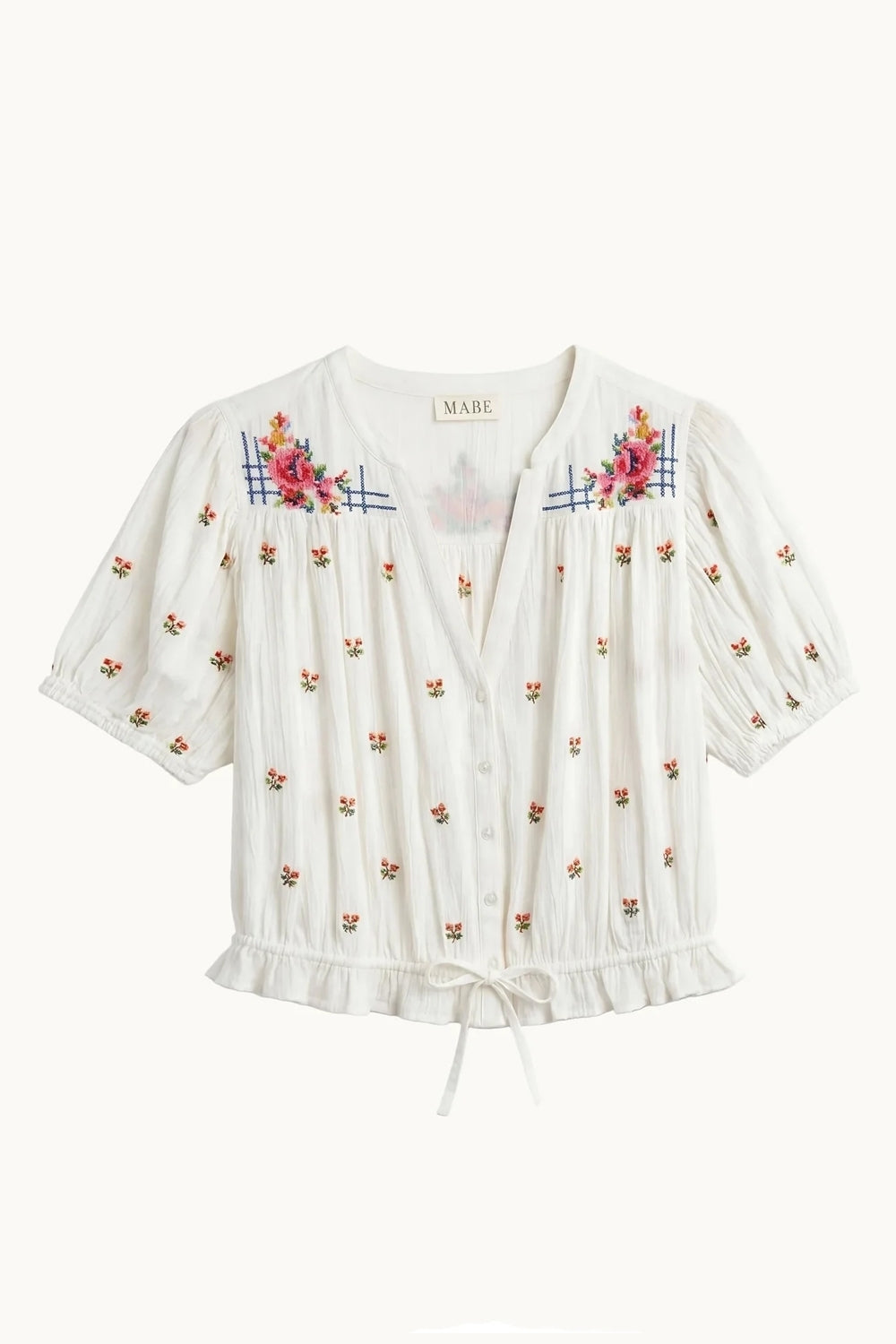 Harlie Embroidered Short Sleeve Top in Ecru