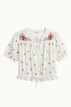 Harlie Embroidered Short Sleeve Top in Ecru