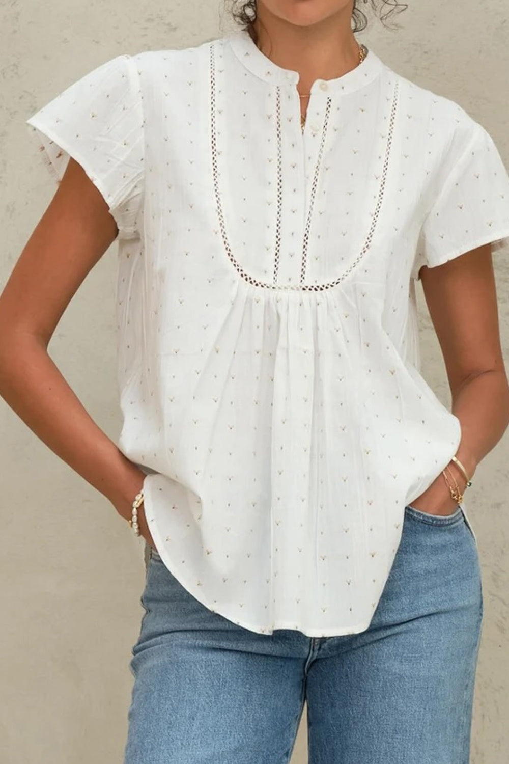 Rita Woven Short Sleeve Top in Ecru