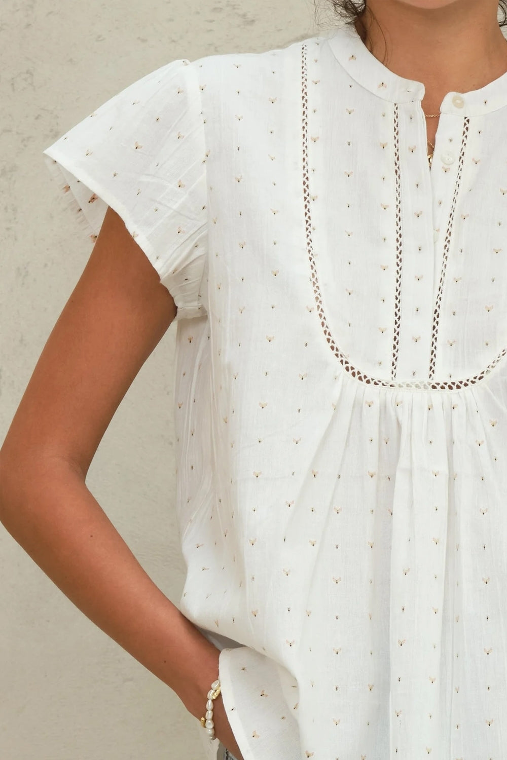 Rita Woven Short Sleeve Top in Ecru