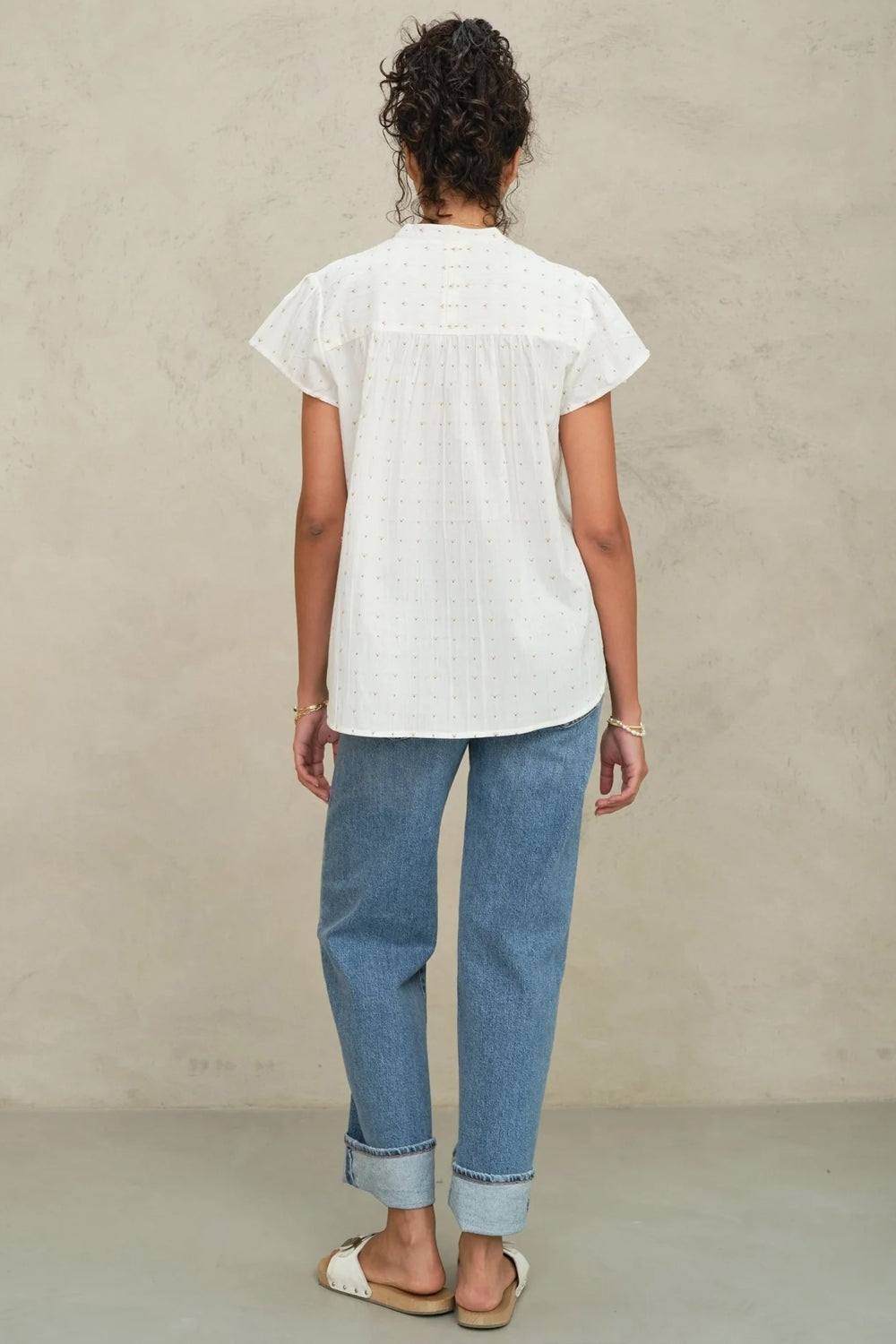 Rita Woven Short Sleeve Top in Ecru