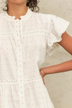 Rita Woven Frill Sun Dress in Ecru
