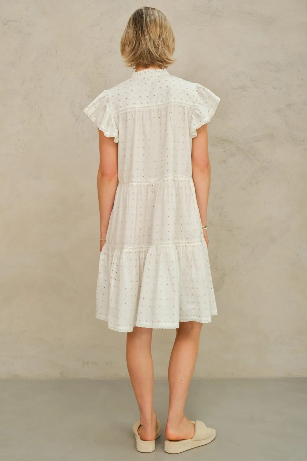 Rita Woven Frill Sun Dress in Ecru