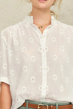 Frani Embroidered Short Sleeve Top in White