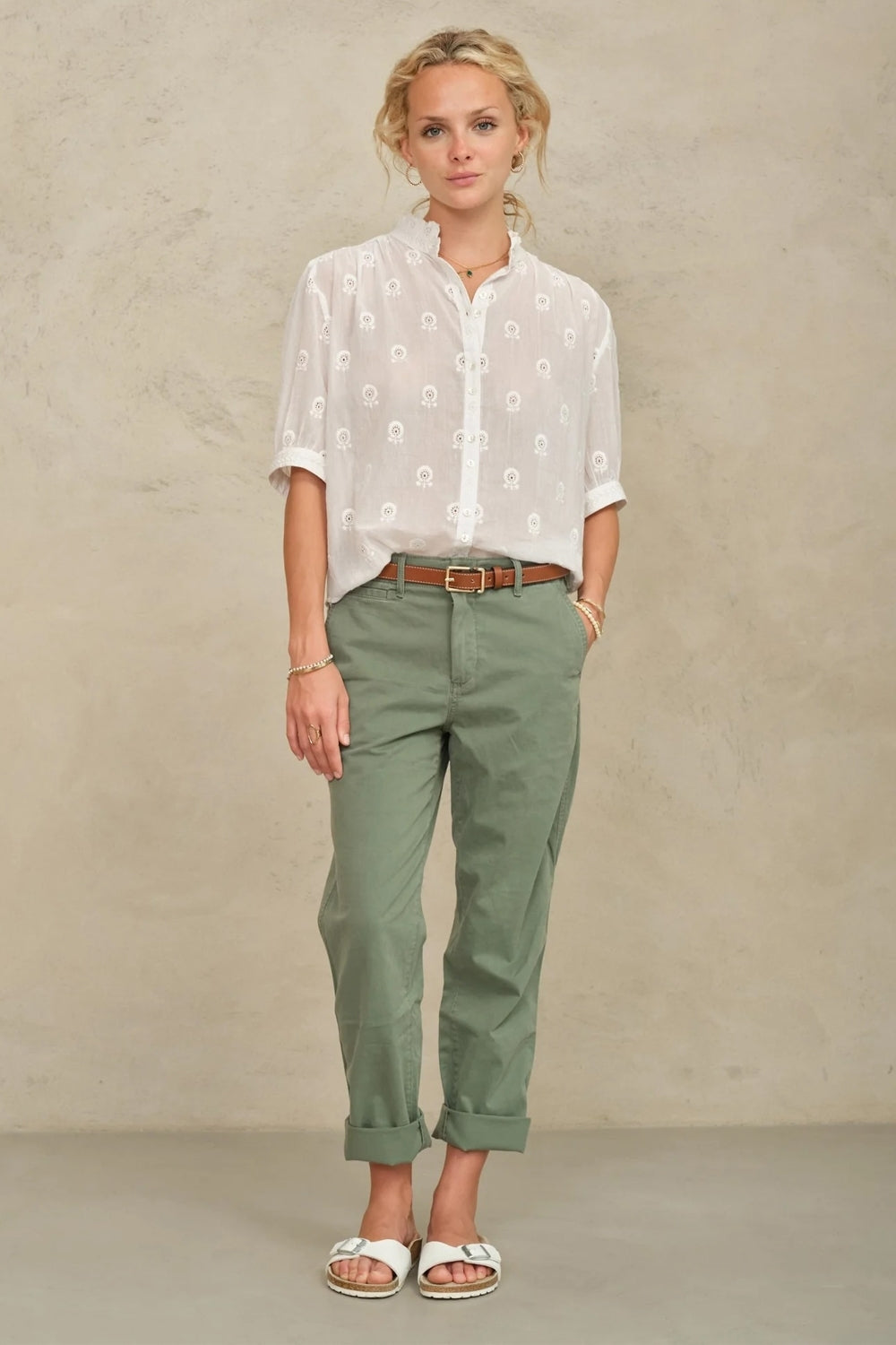 Frani Embroidered Short Sleeve Top in White