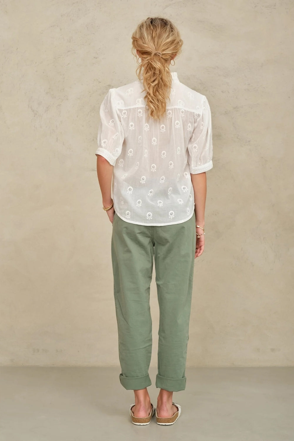 Frani Embroidered Short Sleeve Top in White