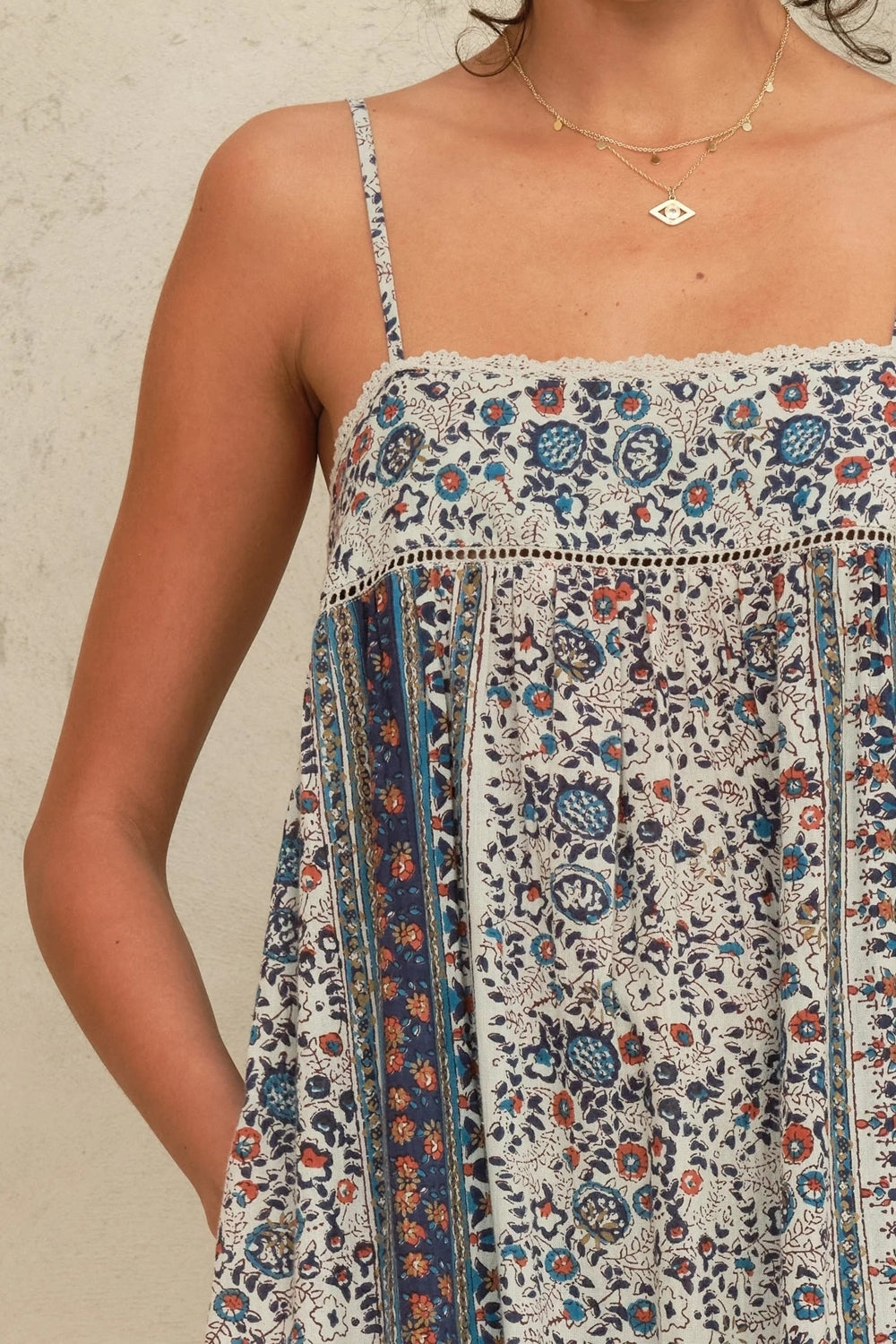 Cass Print Maxi Sun Dress in Indigo / Rust