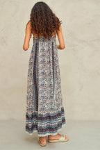 Cass Print Maxi Sun Dress in Indigo / Rust