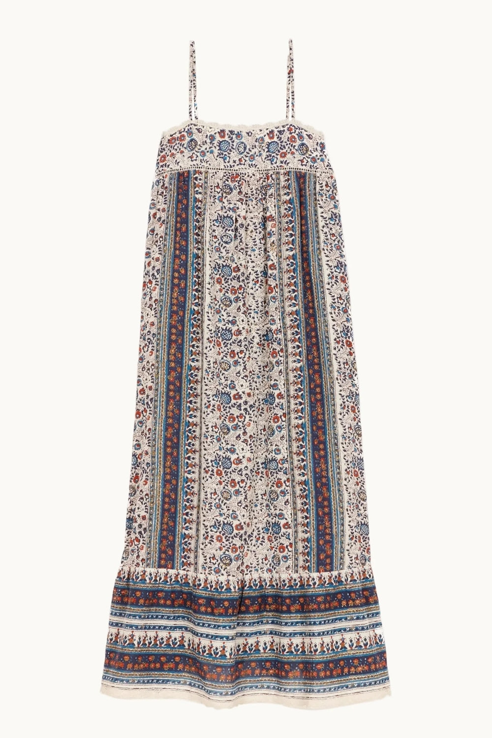 Cass Print Maxi Sun Dress in Indigo / Rust