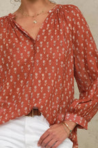 Ari Print Long Sleeve Top in Rust