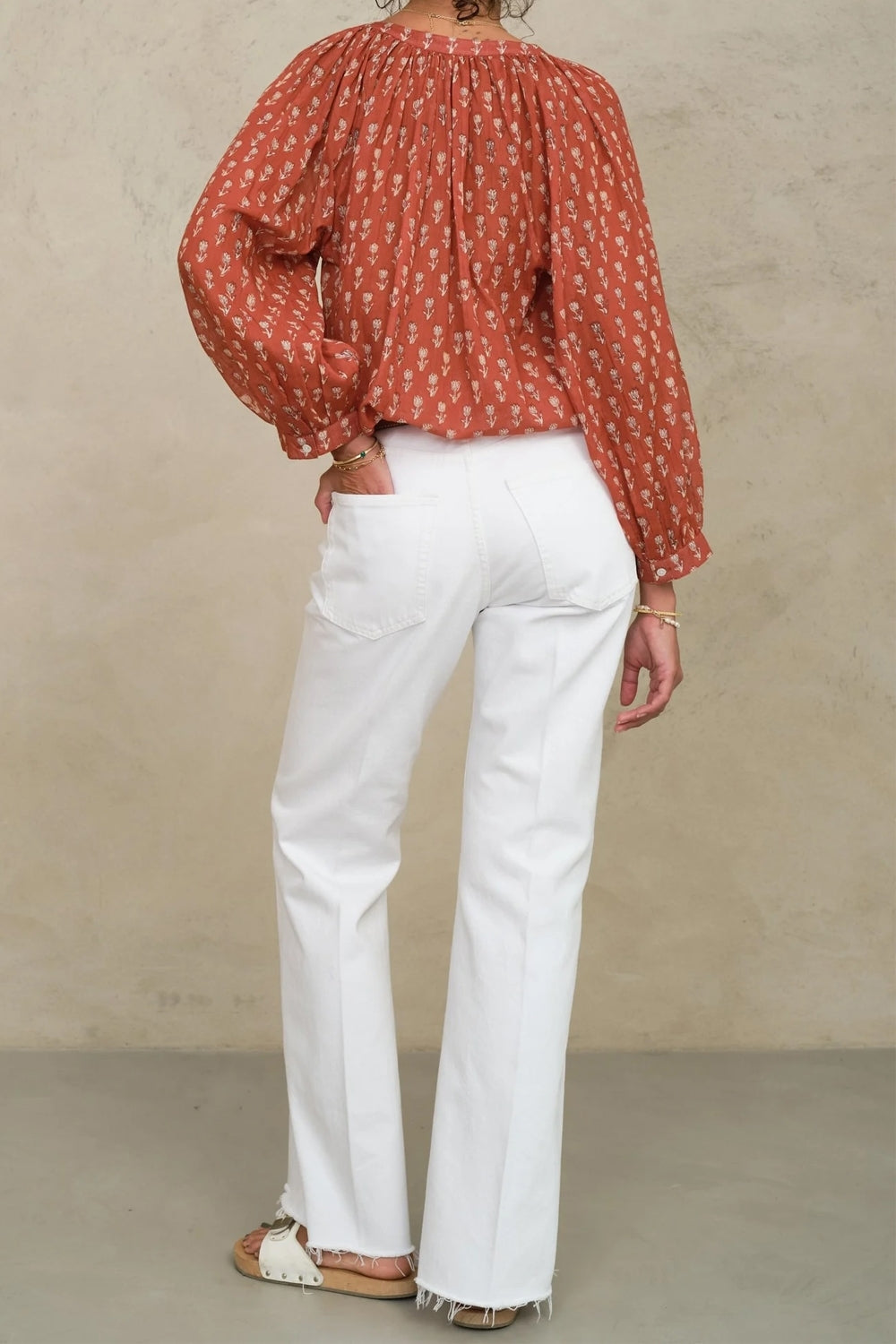 Ari Print Long Sleeve Top in Rust