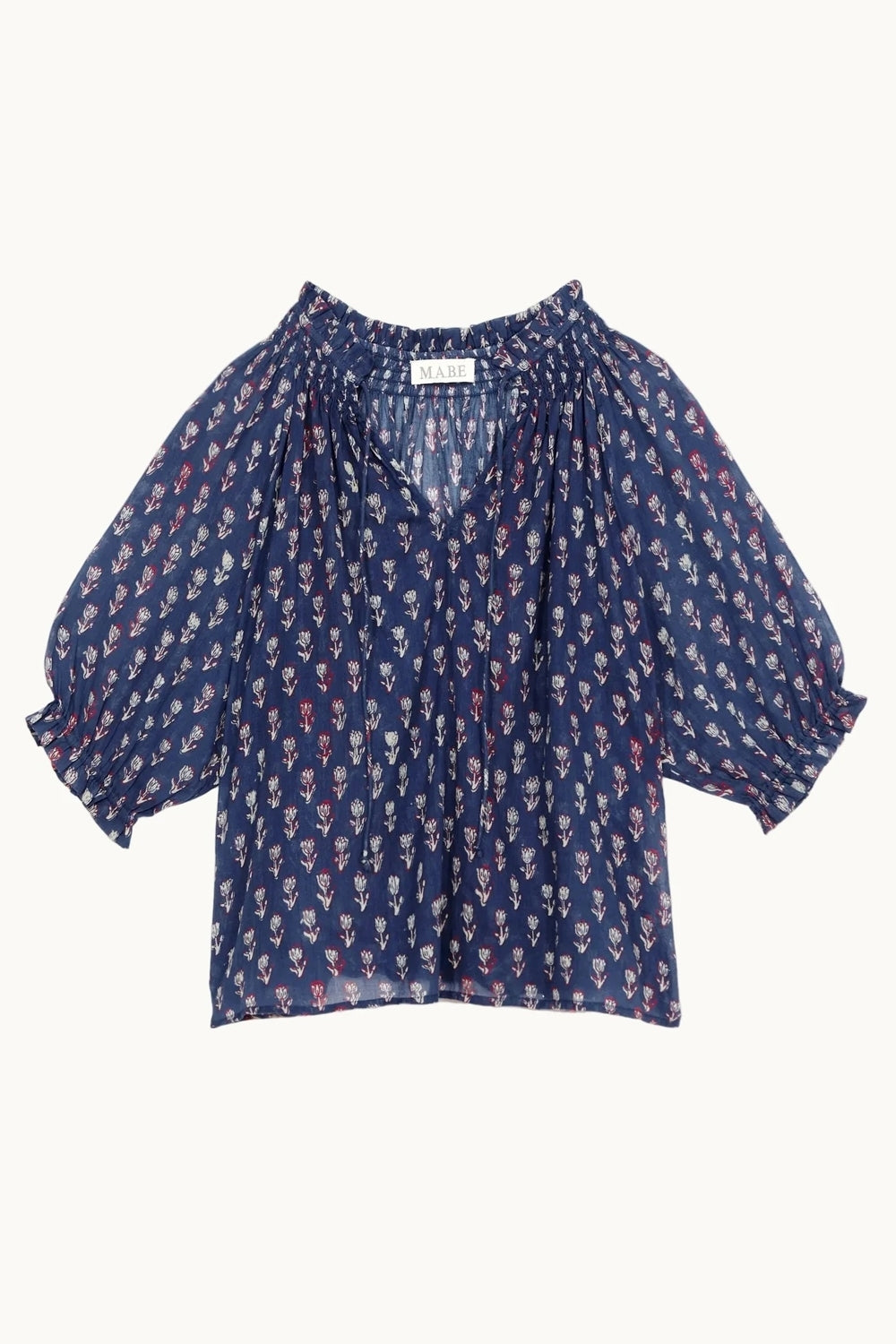Ari Print Short Sleeve Top in Indigo