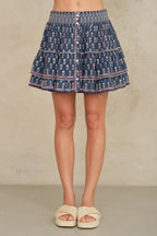 Ari Print Mini Skirt in Indigo