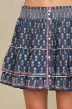 Ari Print Mini Skirt in Indigo