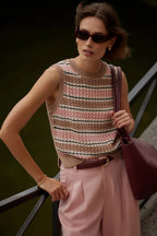 Deeley Stripe Stitch Tank in Warm Taupe/Mellow Rose
