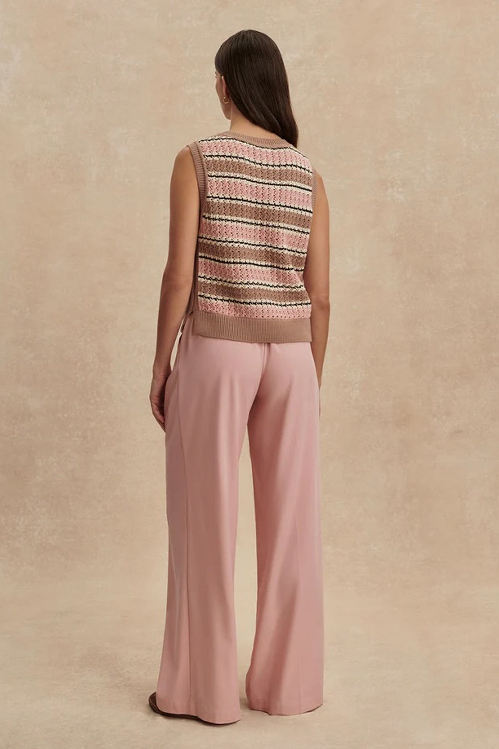 Deeley Stripe Stitch Tank in Warm Taupe/Mellow Rose