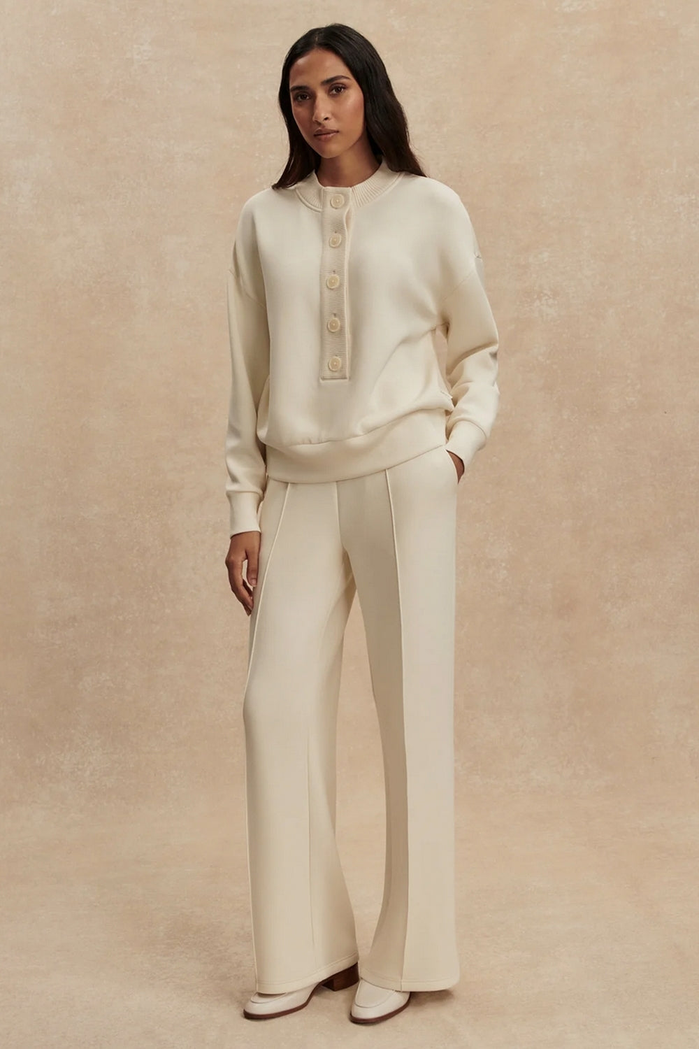 Reena Button Front Sweat in Pristine