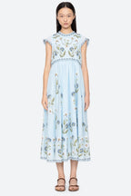 Audra Embroidery Midi Dress in Blue