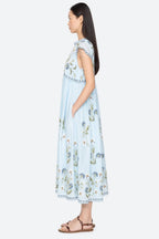 Audra Embroidery Midi Dress in Blue