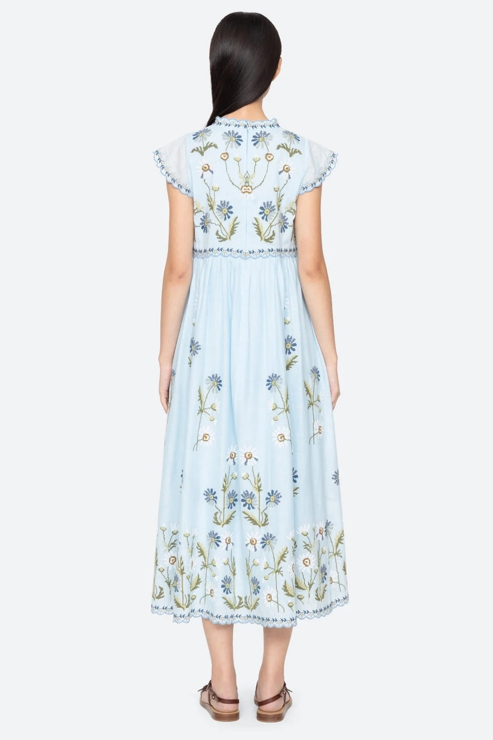 Audra Embroidery Midi Dress in Blue
