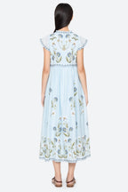 Audra Embroidery Midi Dress in Blue