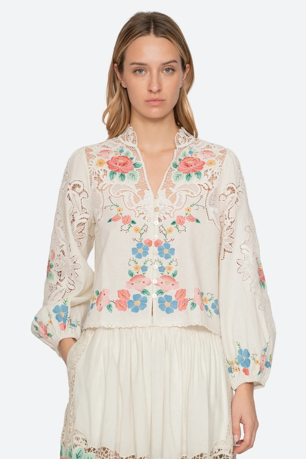 Astrid Embroidery Long Sleeve Blouse in Multi