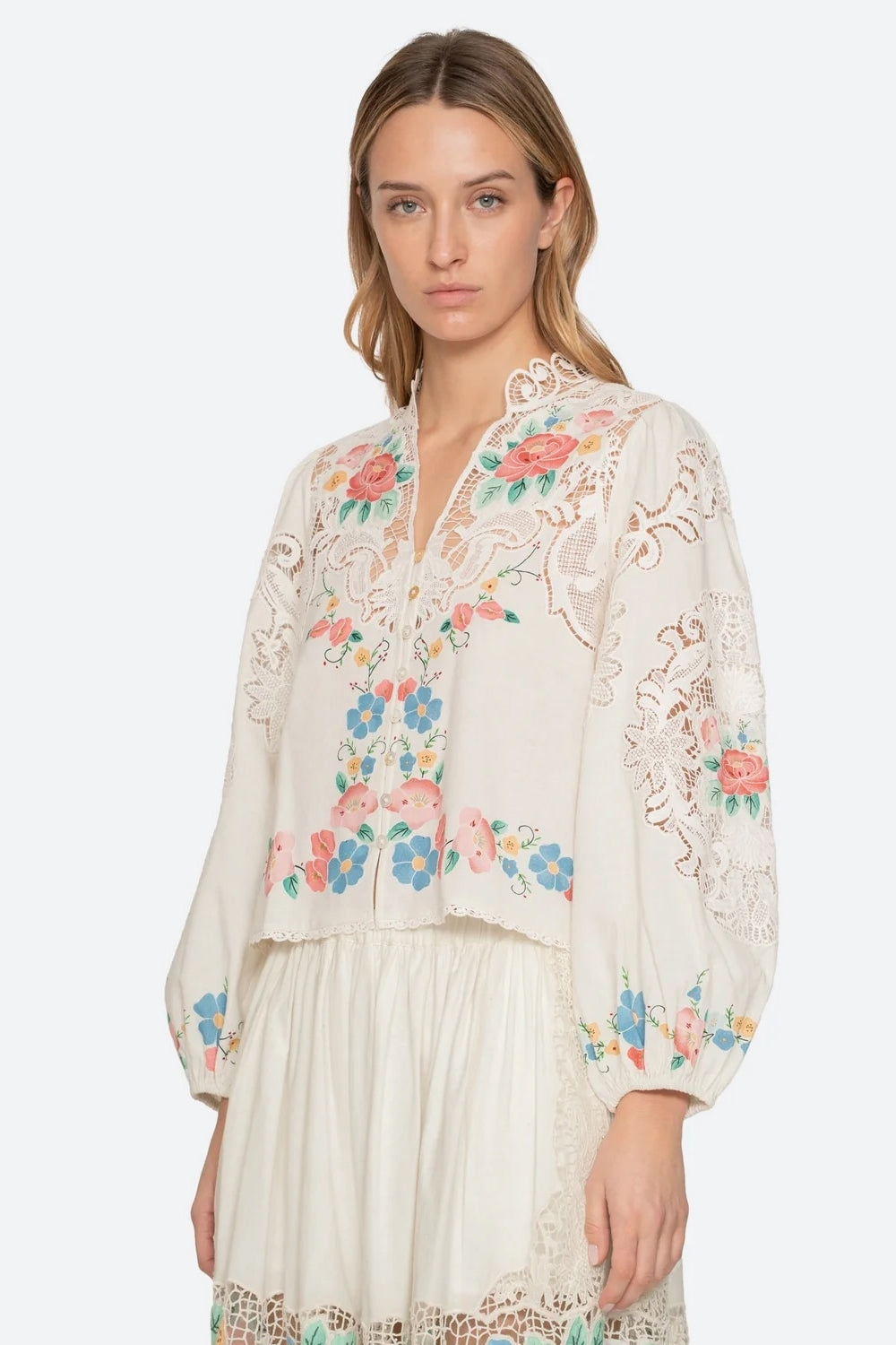 Astrid Embroidery Long Sleeve Blouse in Multi
