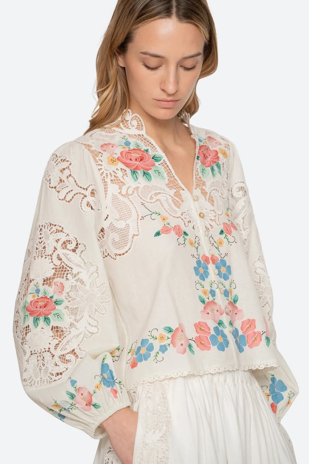 Astrid Embroidery Long Sleeve Blouse in Multi