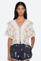 Serafina Embroidery Short Sleeve Top in Cream