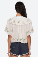 Serafina Embroidery Short Sleeve Top in Cream