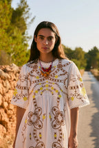 Amapola Embroidery Dress in Crudo