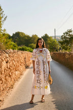 Amapola Embroidery Dress in Crudo