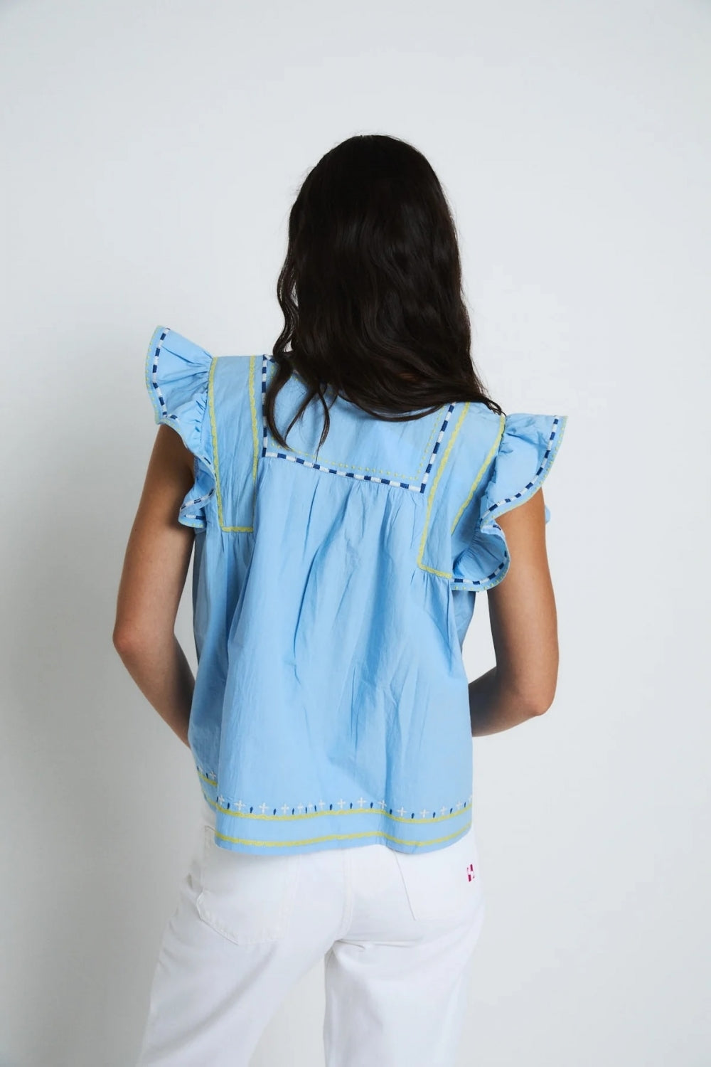 Aura Embroidery Blouse in Azul