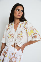 Amapola Embroidery Blouse in Crudo