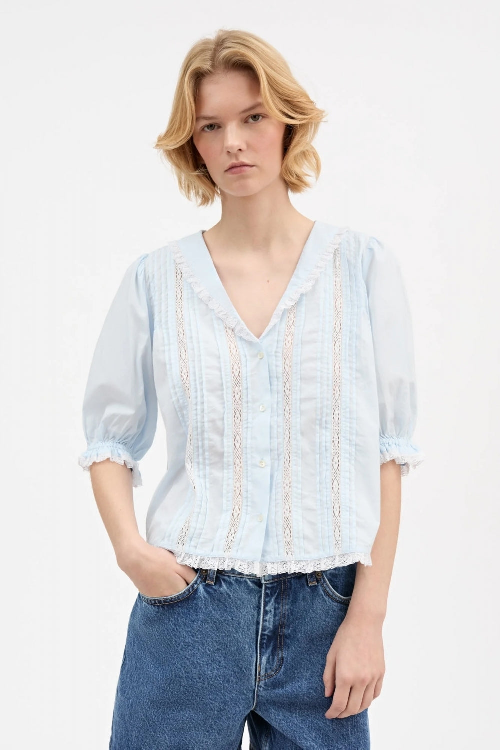 Magnolia Short Sleeve Blouse in Light Blue
