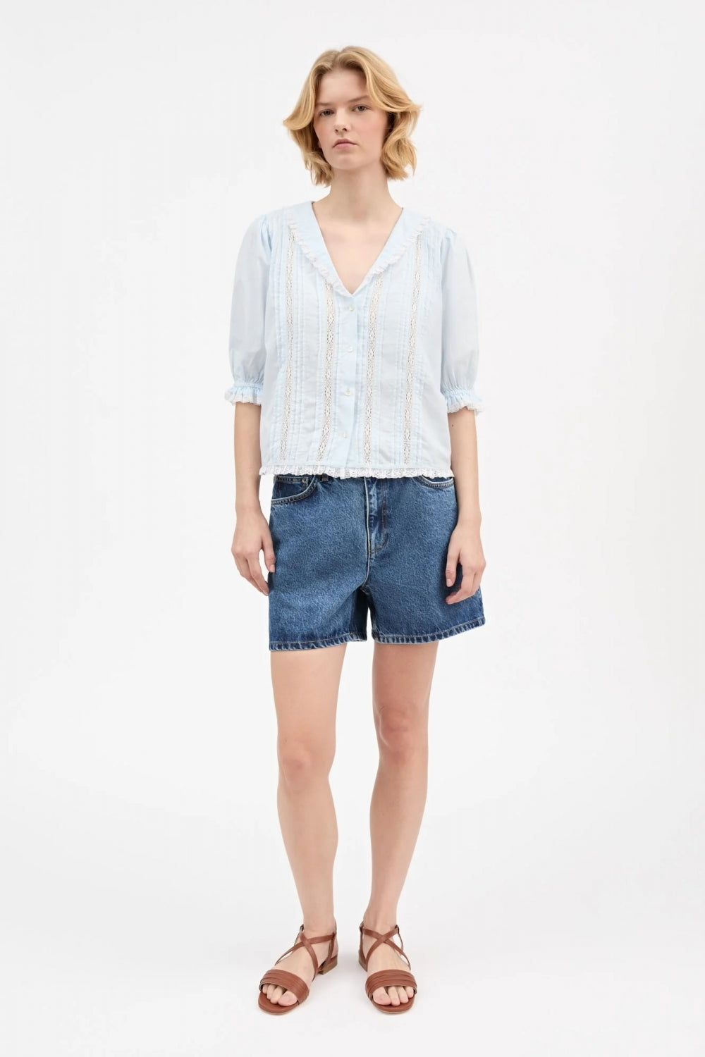 Magnolia Short Sleeve Blouse in Light Blue