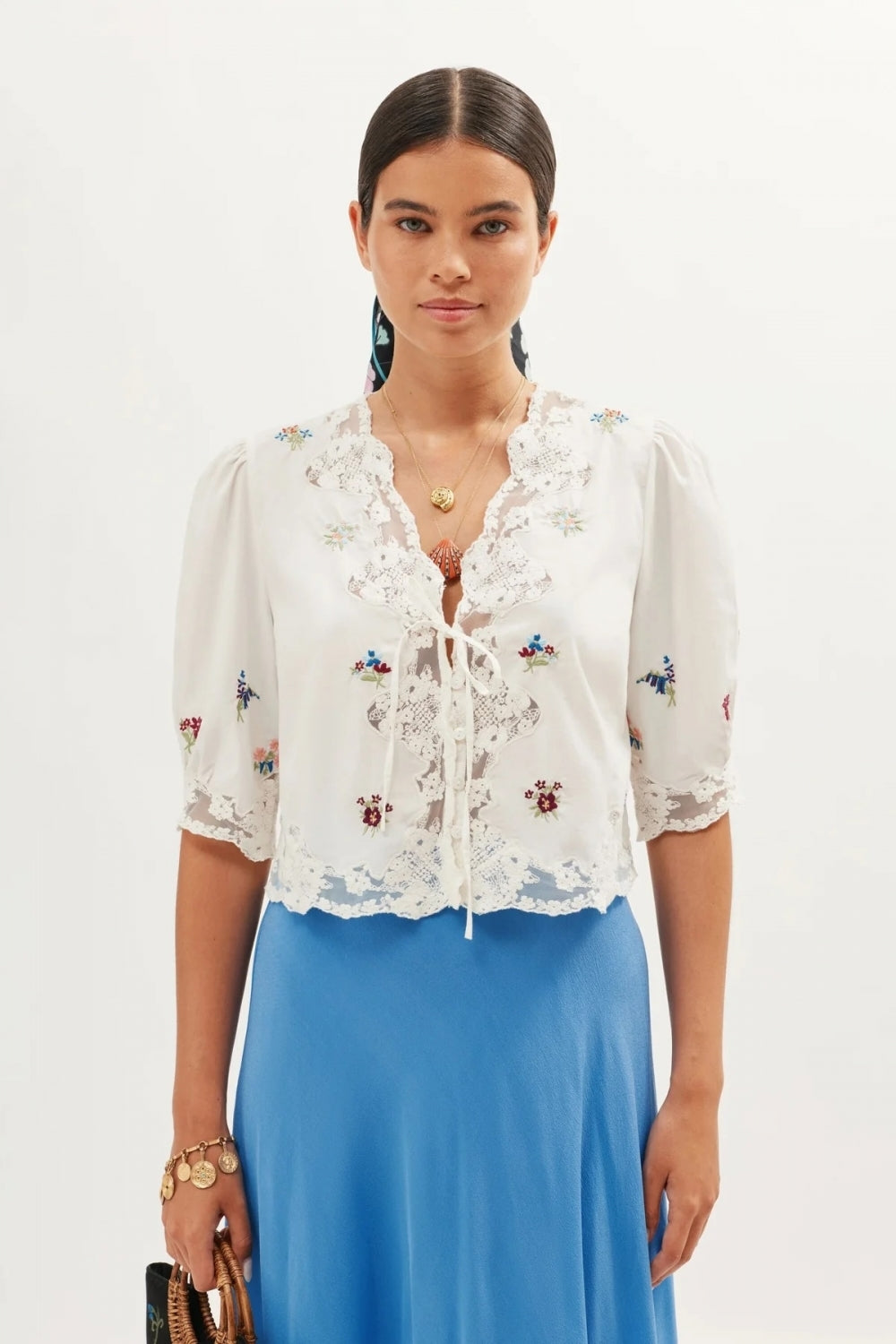 Ursula Top in Bud Embroidery Ivory