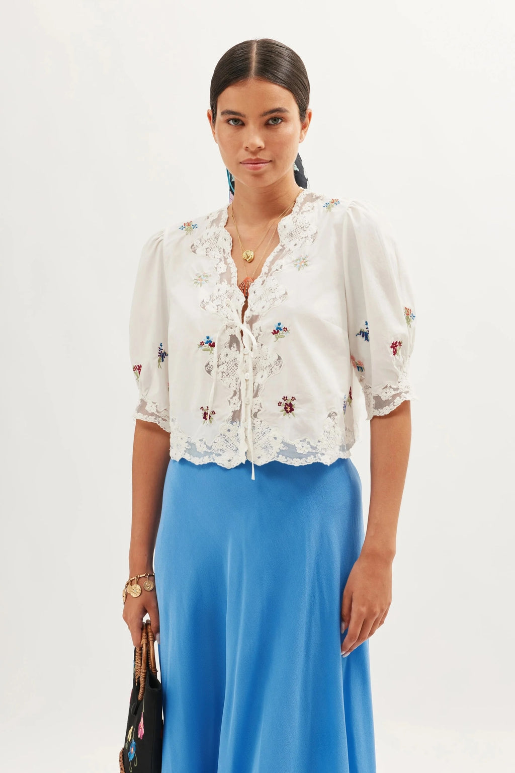 Ursula Top in Bud Embroidery Ivory