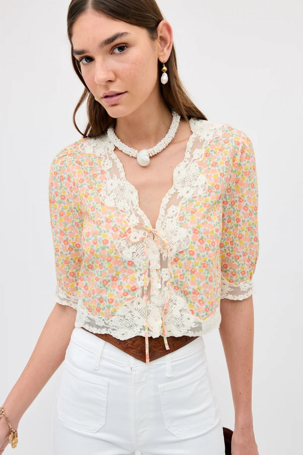 Ursula Top in Katie Floral Cream