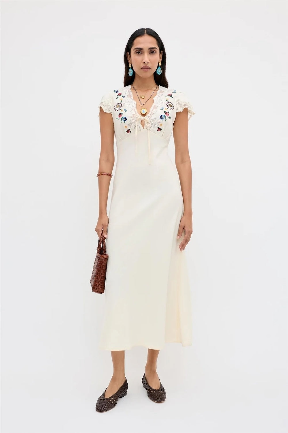 Amari Dress in Daisy Sun Embroidery Cream
