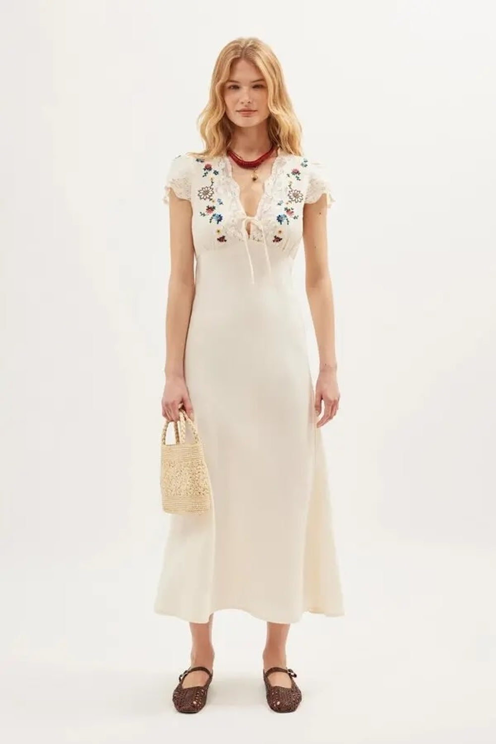 Amari Dress in Daisy Sun Embroidery Cream