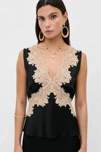 Emmie Lace-Trimmed Satin Top in Black